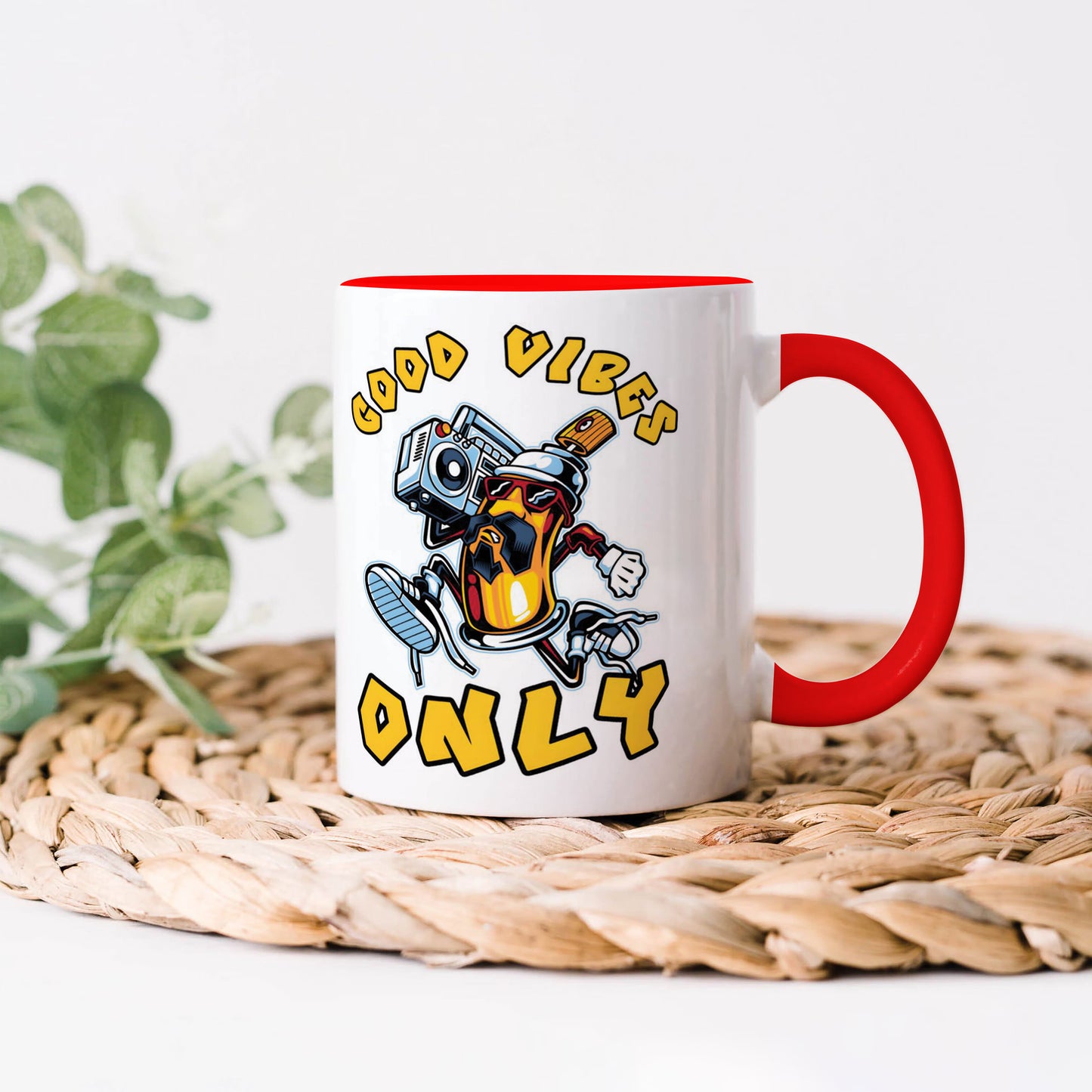 Good vibes only design Red Handle 330 ml Coffee Mug