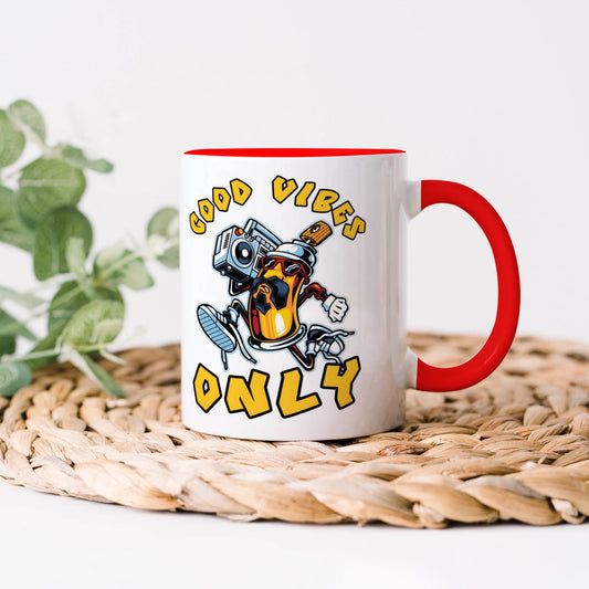Good vibes only design Red Handle 330 ml Coffee Mug