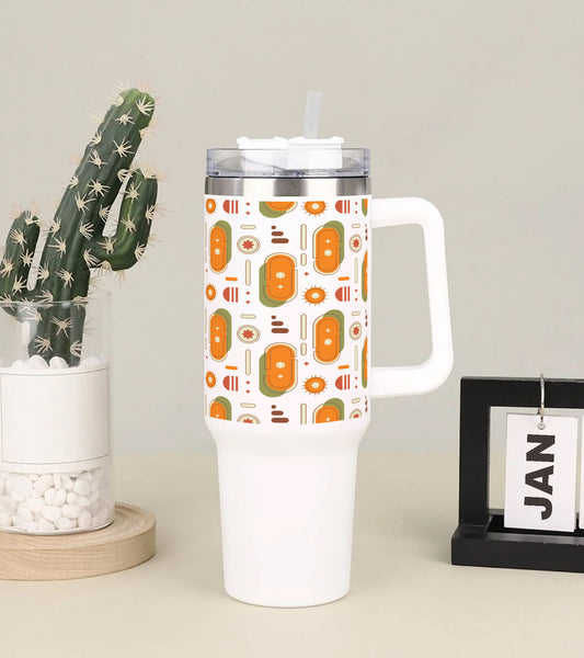 Flat design boho geometric pattern Printed 850ML with Lid Leak Proof Big Travel Tumbler with Handle and Straw