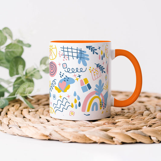 Hand drawn abstract element pattern Orange Handle 330 ml Coffee Mug