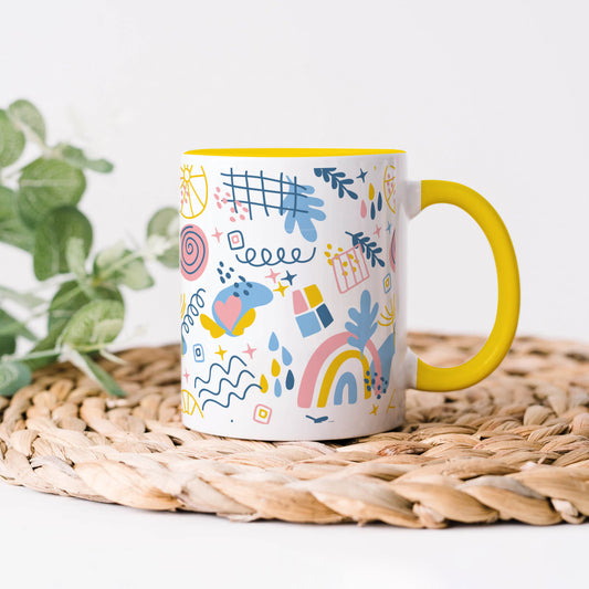 Hand drawn abstract element pattern Yellow Handle 330 ml Coffee Mug