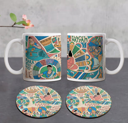 Andhra Pradesh Traditional Activities Combo Mugs and Coaster(Set of 2 Mugs and 2 coasters) 330 ml Coffee Mug
