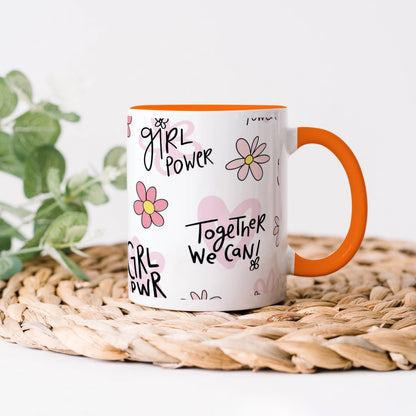 Cute pink flower and heart drawings Seamless pattern Orange Handle 330 ml Coffee Mug
