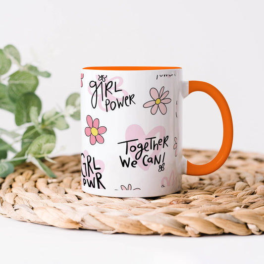 Cute pink flower and heart drawings Seamless pattern Orange Handle 330 ml Coffee Mug