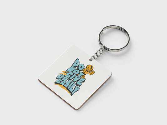 Do Not Give Up Easily Design Printed Square Shape Wooden Keyring with Chain