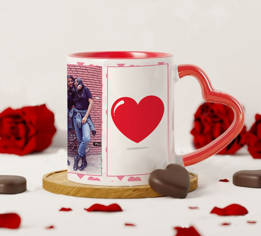 Friend forever personalized add two photos red heart handle 330 ml Coffee Mug