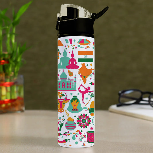 Indian architecture and Asian traditions set Pro Vector Printed Flip Flop Water Bottle 750 ml For Gym, Yoga, Kids, Boys, Girls, Brother, Sister, Babies, Baby, Workout, Adults