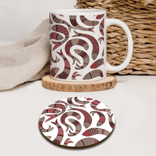 Seamless Fishes Pattern Mug and Coaster 330 ml Coffee Mug