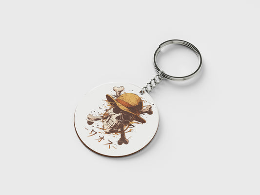 Skullcap of the house one piece Design Printed Circle Shape Wooden Keyring with Chain