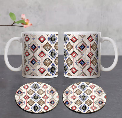 Geometric Ethnic vector pattern Combo Mugs and Coaster(Set of 2 Mugs and 2 coasters) 330 ml Coffee Mug