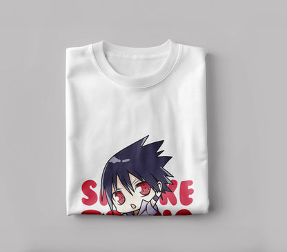 Cute sasuke illustration icon vector flat cartoon style Printed White Round Neck Polyester T Shirt for Mens and woman's