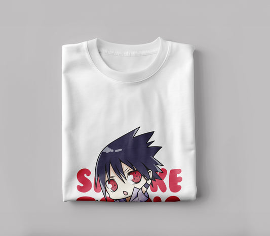 Cute sasuke illustration icon vector flat cartoon style Printed White Round Neck Polyester T Shirt for Mens and woman's