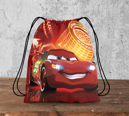 Lightning McQueen Car Pattern Polyester String Backpack Bags for kids for Gym, Yoga, Tuition ,Beach Bag for 4-10 year boys and girls