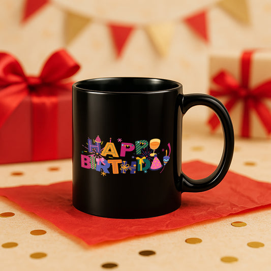 Happy Birthday 330 ml Black Coffee Mug (Pack of 1)