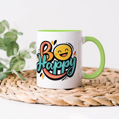 Be happy Light Green Handle 330 ml Coffee Mug