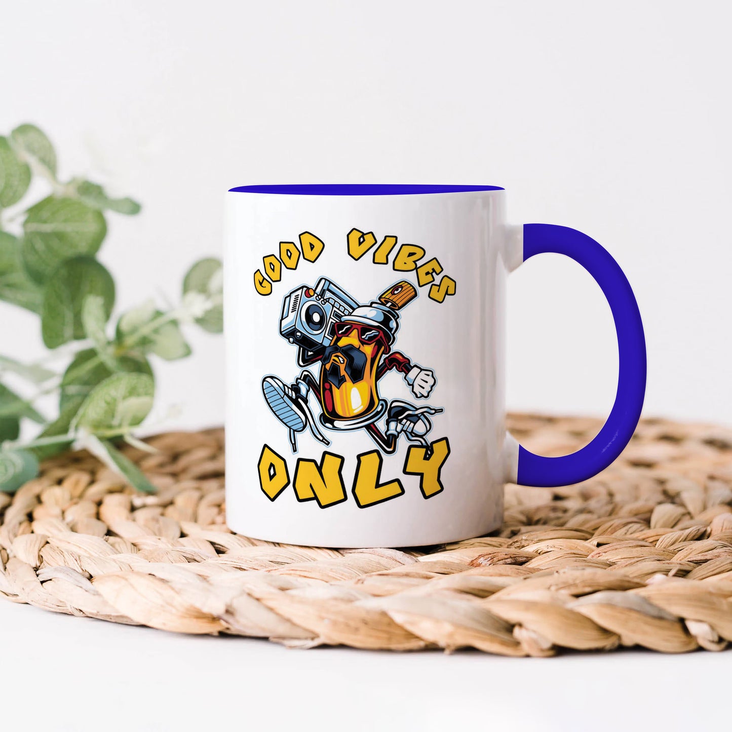 Good vibes only design Dark Blue Handle 330 ml Coffee Mug