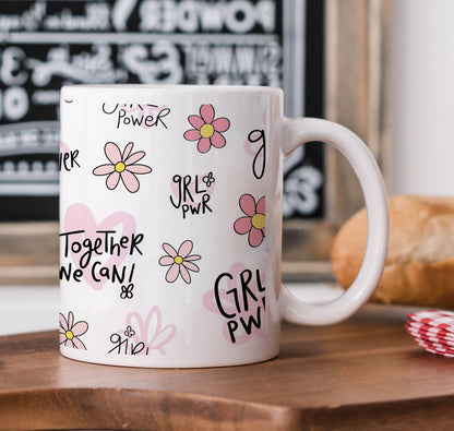cute pink flower and heart drawings Seamless pattern White 330 ml Coffee Mug