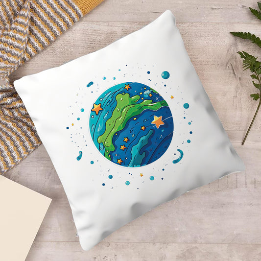 Earth Cartoon Style Design Cushion (12x12 inches) Pack of 1