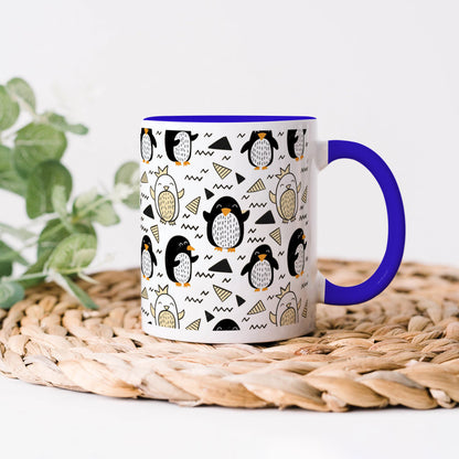 Hand drawn penguin doodle pattern Dark Blue Handle 330 ml Coffee Mug