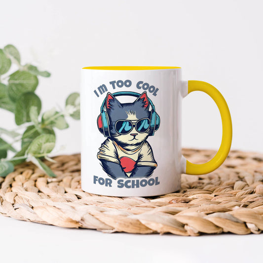 i am too cool for school design Yellow Handle 330 ml Coffee Mug