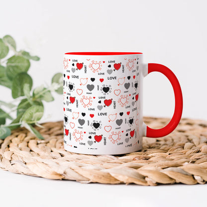 Romantic Hand Drawn Elements With Love Lettering design Red Handle 330 ml Coffee Mug