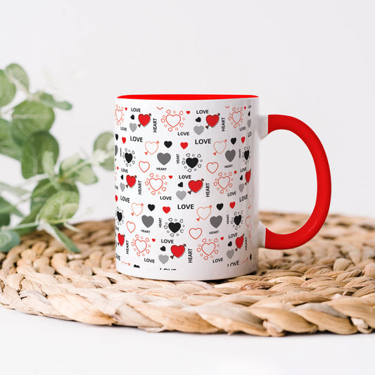 Romantic Hand Drawn Elements With Love Lettering design Red Handle 330 ml Coffee Mug