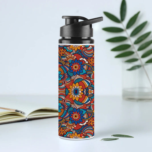 Hand drawn floral elements colorful ethnic seamless pattern Printed Eagle Shape Water Bottle 750 ml For Gym, Yoga, Kids, Boys, Girls, Brother, Sister, Babies, Baby, Workout, Adults