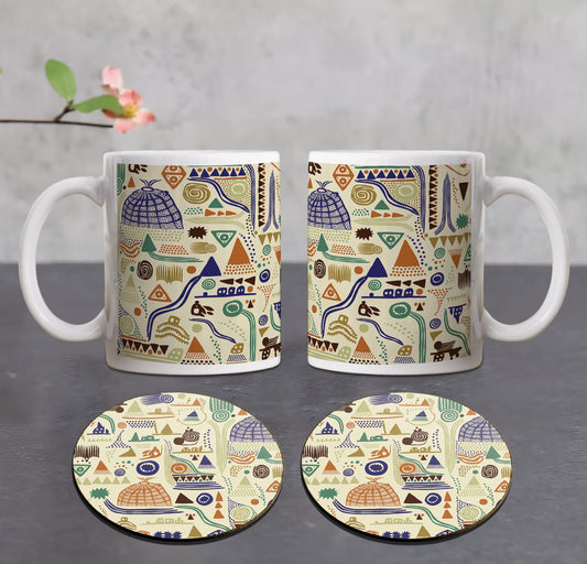 Abstract Shapes Seamless pattern Combo Mugs and Coaster(Set of 2 Mugs and 2 coasters) 330 ml Coffee Mug