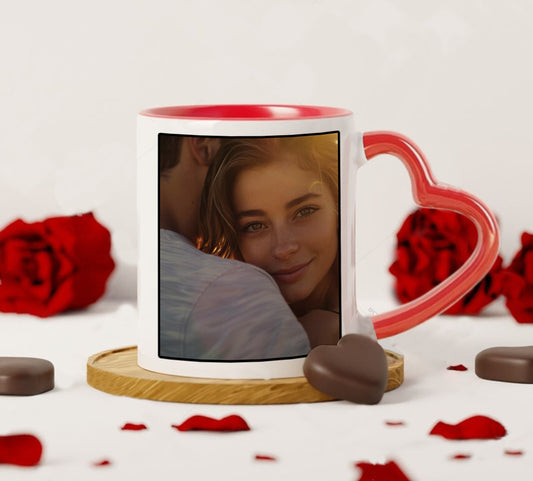 Best Couple Personalized Add Two Photos Red Heart Handle 330 ml Coffee Mug