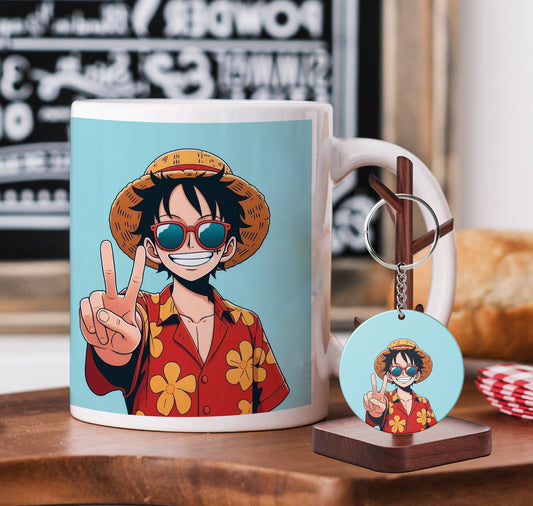 Monkey D. Luffy design Mug and Keychain Combo 330 ml Coffee Mug