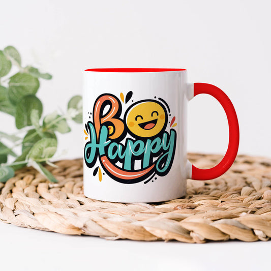 Be happy Red Handle 330 ml Coffee Mug
