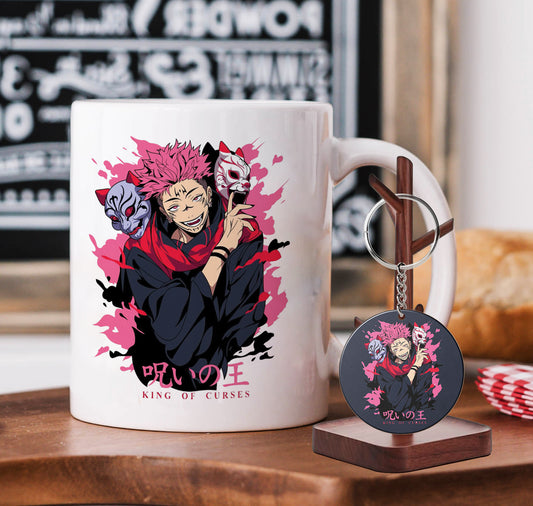 Sukuna king of curses illustration design Mug and Keychain Combo 330 ml Coffee Mug