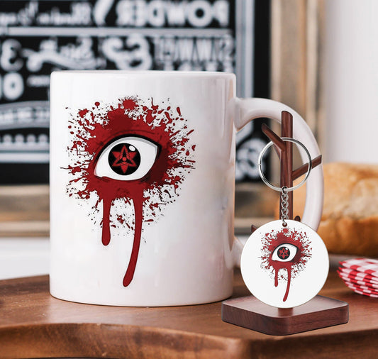 Sasuke Mangekyou Sharingan Mug and Keychain Combo 330 ml Coffee Mug