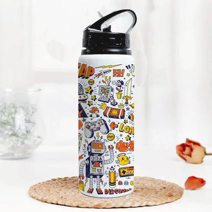Game city colorfull doodle art Printed Black Nozzle Water Bottle 750 ml For Gym, Yoga, Kids, Boys, Girls, Brother, Sister, Babies, Baby, Workout, Adults