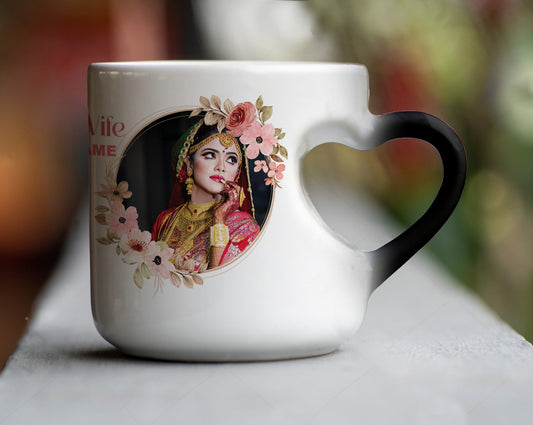 Best Couple Customized Add Two Photos Magic Inner Heart Cut Handle 330 ml Coffee Mug
