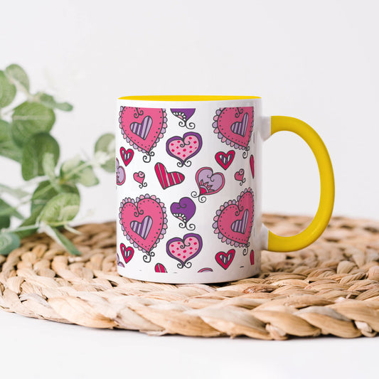 Hand drawn valentines day pattern design Yellow Handle 330 ml Coffee Mug