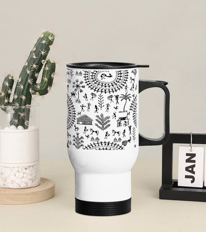 Warli painting seamless pattern Printed 350ML Travel MUG