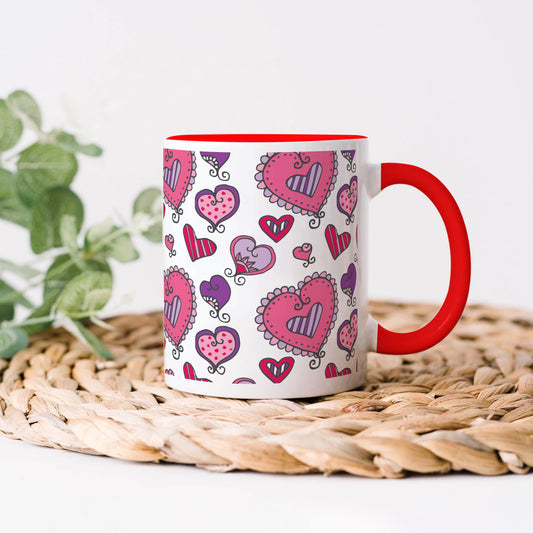 Hand drawn valentines day pattern design Red Handle 330 ml Coffee Mug