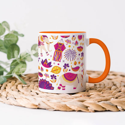 Happy Diwali vector elements seamless pattern design Orange Handle 330 ml Coffee Mug