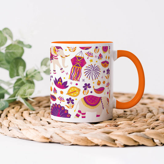 Happy Diwali vector elements seamless pattern design Orange Handle 330 ml Coffee Mug