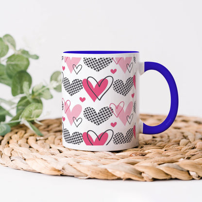Hearts Pattern design Dark Blue Handle 330 ml Coffee Mug