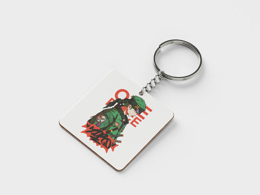 ZORO One Piece Streetwear_ Essential Printed Square Shape Wooden Keyring with Chain