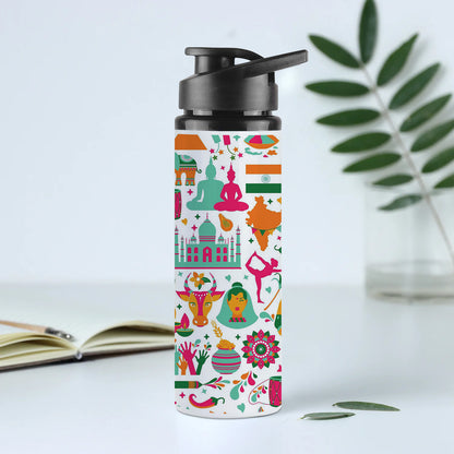 Indian architecture and Asian traditions set Pro Vector Printed Eagle Shape Water Bottle 750 ml For Gym, Yoga, Kids, Boys, Girls, Brother, Sister, Babies, Baby, Workout, Adults