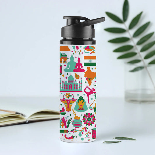 Indian architecture and Asian traditions set Pro Vector Printed Eagle Shape Water Bottle 750 ml For Gym, Yoga, Kids, Boys, Girls, Brother, Sister, Babies, Baby, Workout, Adults