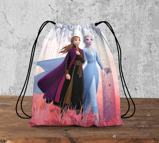 Elsa and Anna Frozen Pattern Polyester String Backpack Bags for kids for Gym, Yoga, Tuition ,Beach Bag for 4-10 year boys and girls