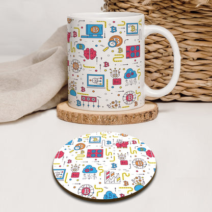Bitcoin Outline Icons Pattern Mug and Coaster 330 ml Coffee Mug