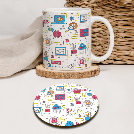 Bitcoin Outline Icons Pattern Mug and Coaster 330 ml Coffee Mug