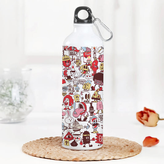 Cartoon doodle Pattern Printed Normal Sipper Water Bottle 750 ml For Gym, Yoga, Kids, Boys, Girls, Brother, Sister, Babies, Baby, Workout, Adults