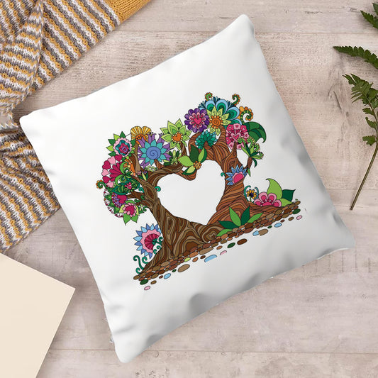 Mandala Heart Shape Tree Design Cushion (12x12 inches) Pack of 1