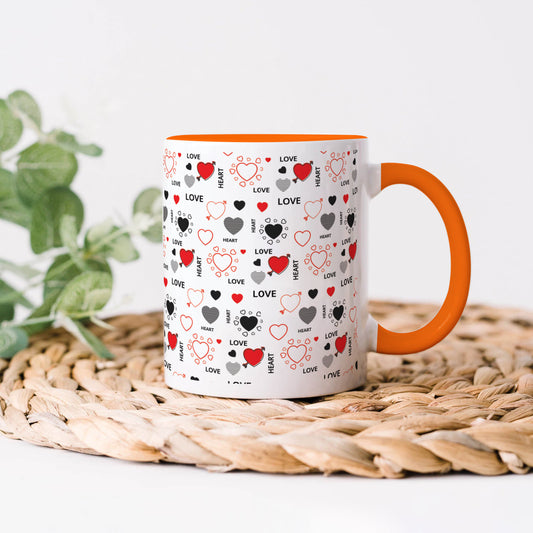 Romantic Hand Drawn Elements With Love Lettering design Orange Handle 330 ml Coffee Mug